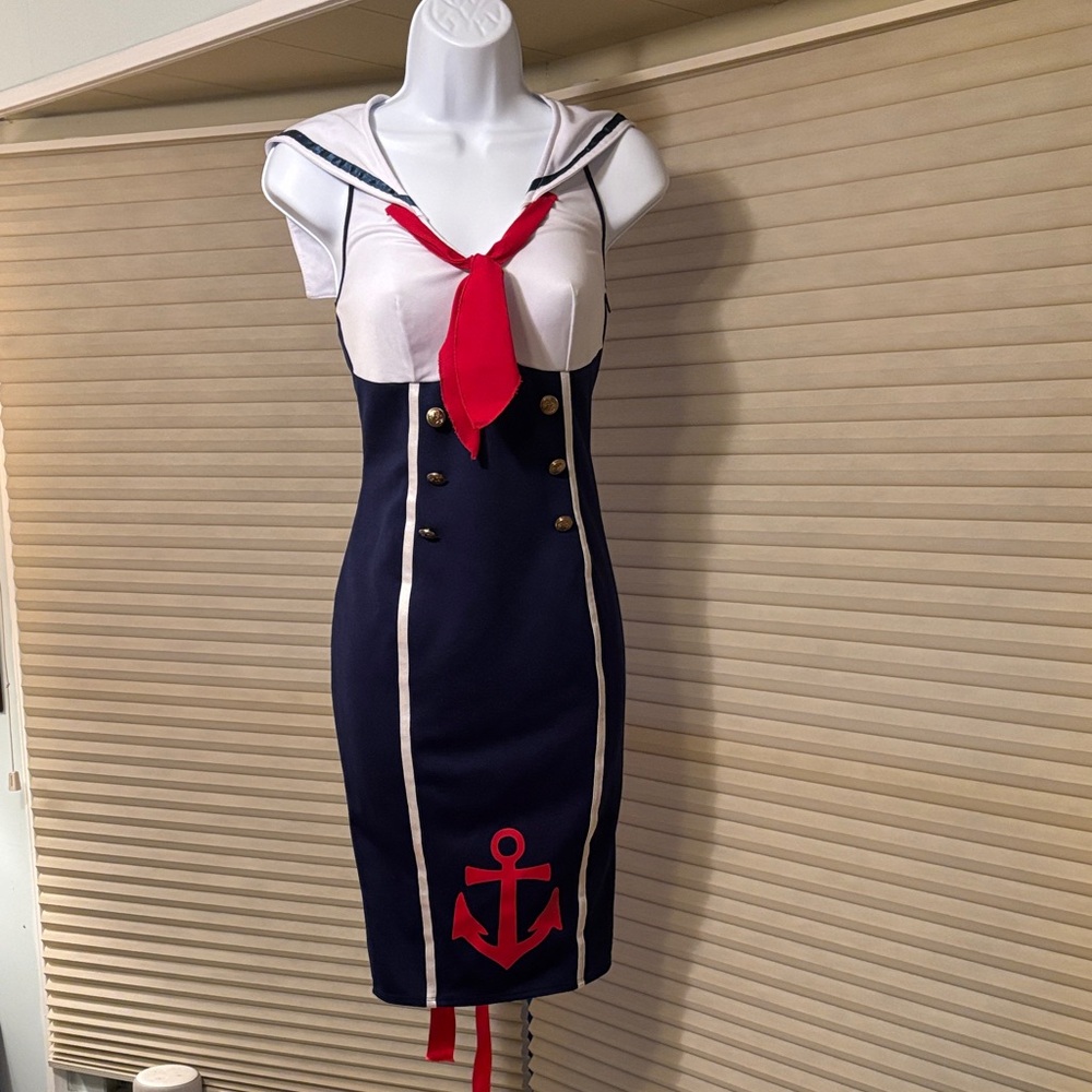 Leg Avenue Nautical Navy and White Mini Dress with Red Accents